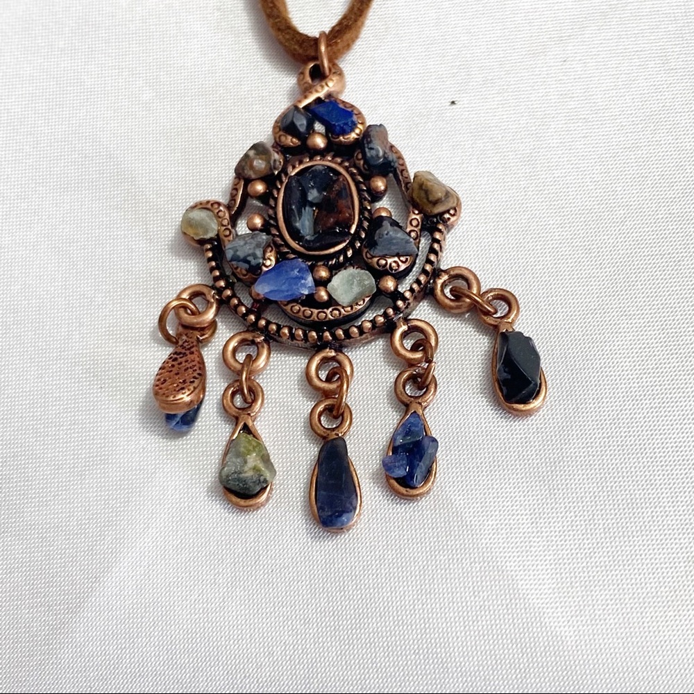 NEW boho copper color cord pendant necklace raw stones adjustable neck